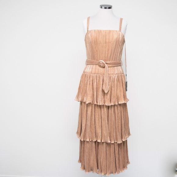 Mac Duggal -  Gold Ruffle Tiered Buckle Detail Dress - Picture 2 of 16